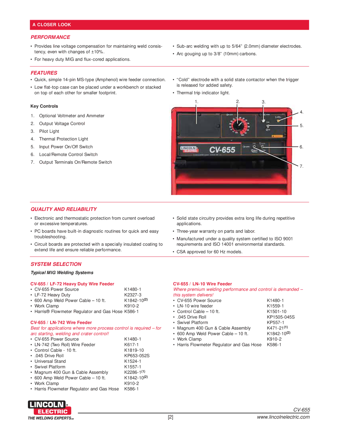 Lincoln Electric CV-655 warranty Performance, Features, Quality and Reliability, System Selection 