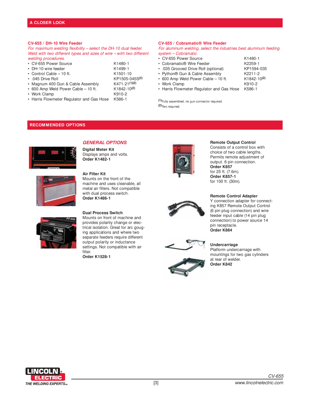 Lincoln Electric warranty General Options, CV-655 / DH-10 Wire Feeder, CV-655 / Cobramatic Wire Feeder 