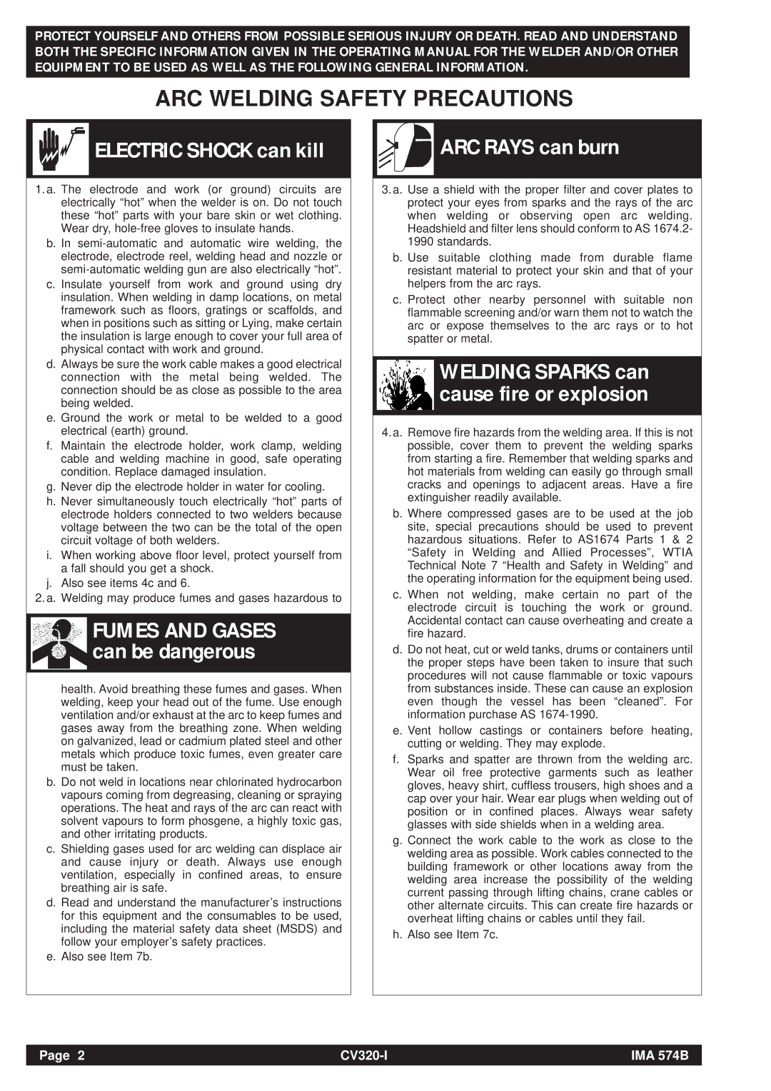 Lincoln Electric CV320-I operating instructions Electric Shock can kill 