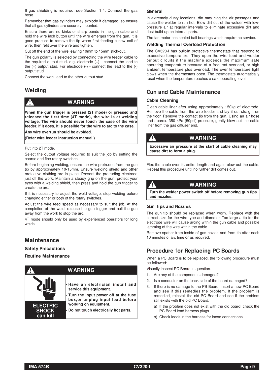 Lincoln Electric CV320-I General, Welding Thermal Overload Protection, Safety Precautions Routine Maintenance 