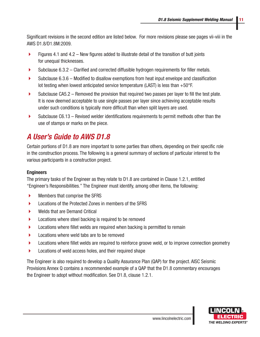 Lincoln Electric manual User’s Guide to AWS D1.8, Engineers 