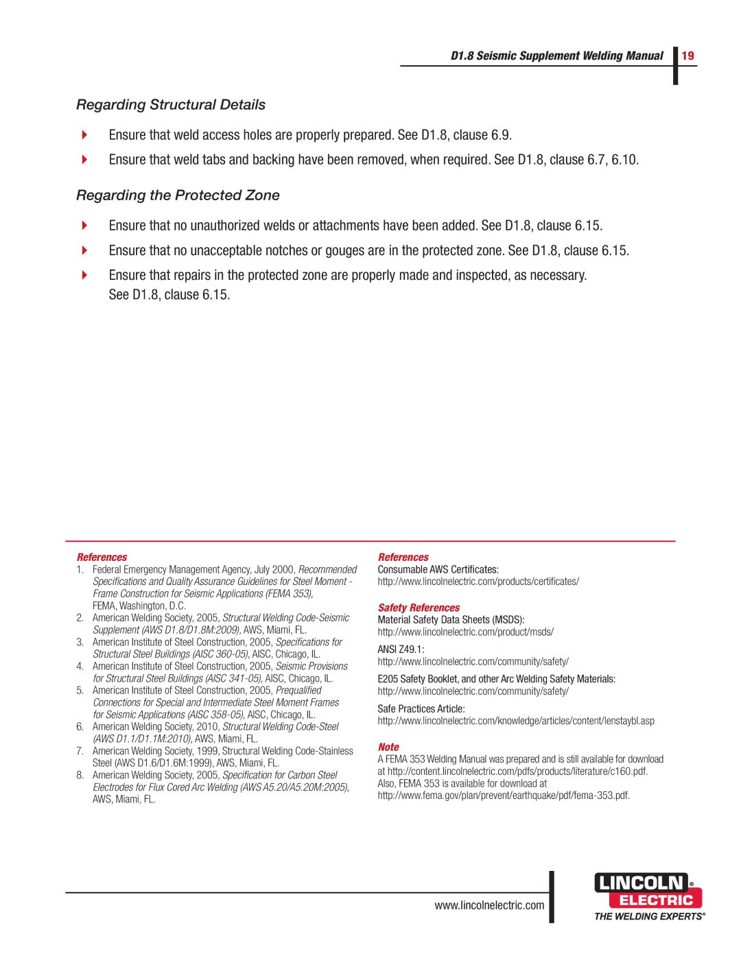 Lincoln Electric D1.8 manual Regarding Structural Details, Regarding the Protected Zone 