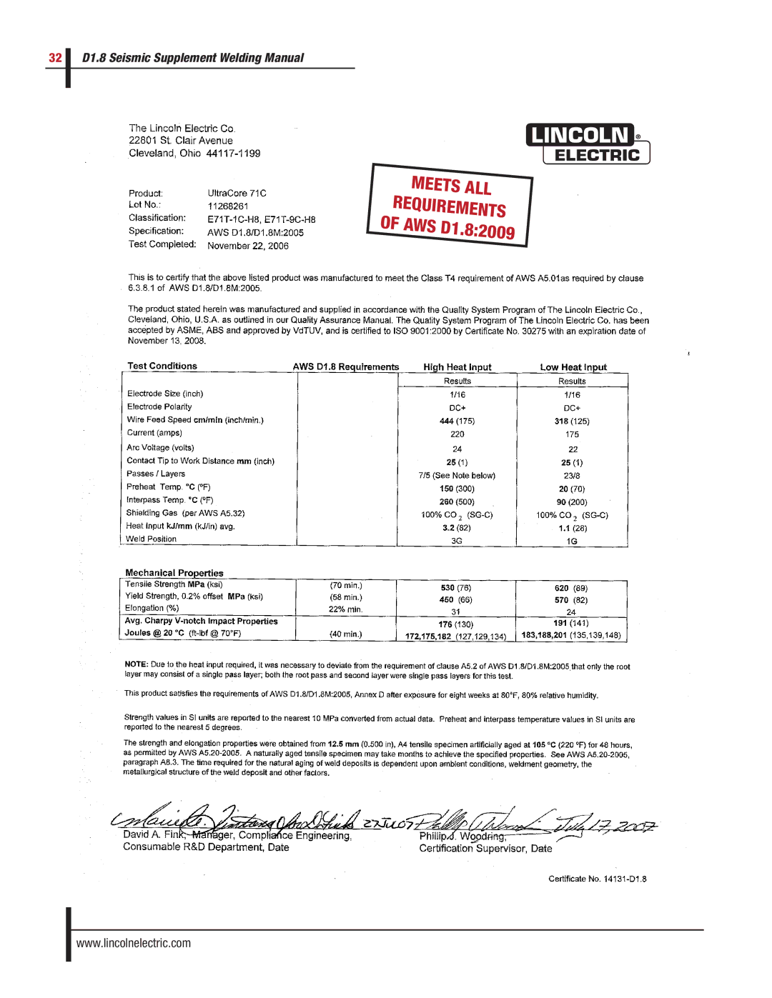 Lincoln Electric manual Meets ALL Requirements of AWS D1.82009 