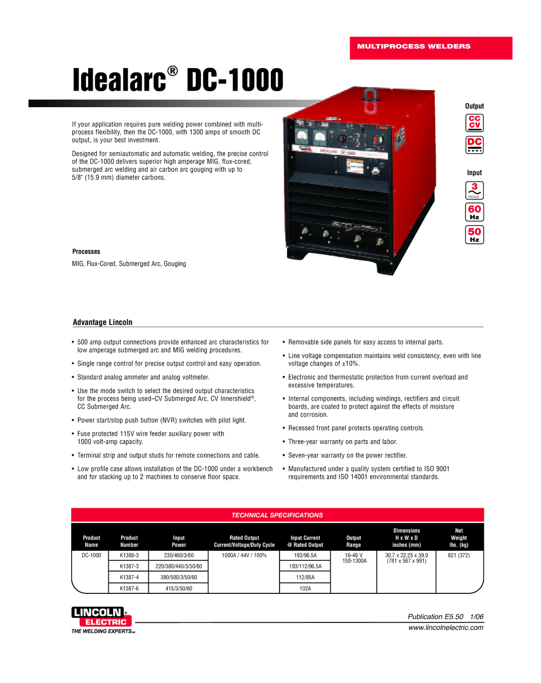 Lincoln Electric DC -1000 warranty Idealarc DC-1000, Multiprocess Welders 