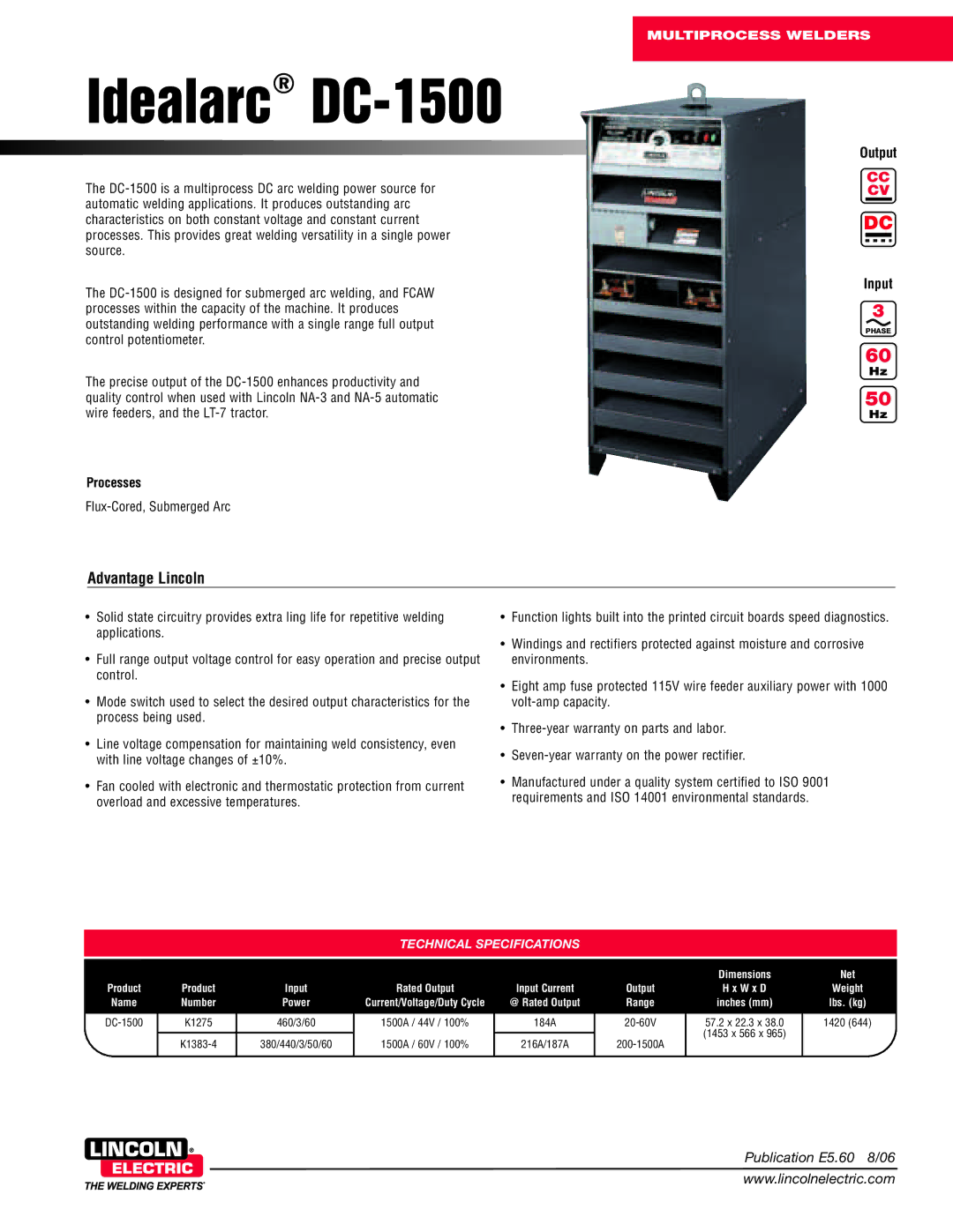 Lincoln Electric warranty Idealarc DC-1500, Multiprocess Welders 