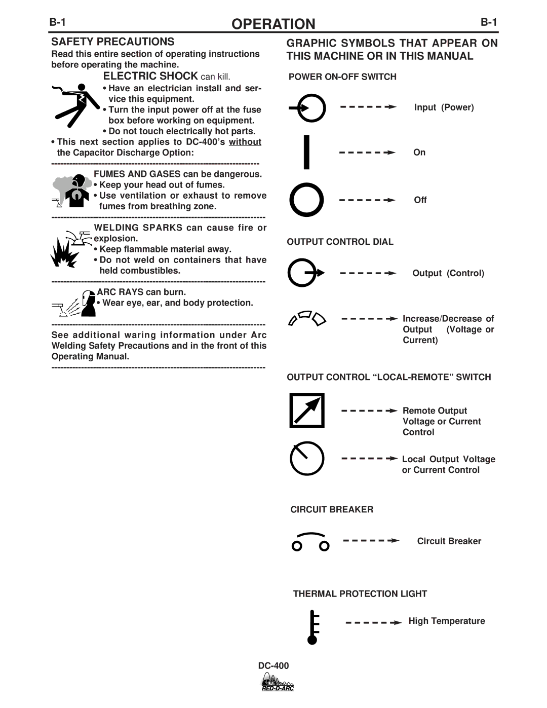 Lincoln Electric DC-400 specifications Operation, Electric Shock can kill 