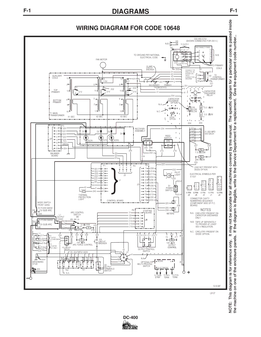 Lincoln Electric DC-400 specifications Diagrams, Wiring Diagram for Code 