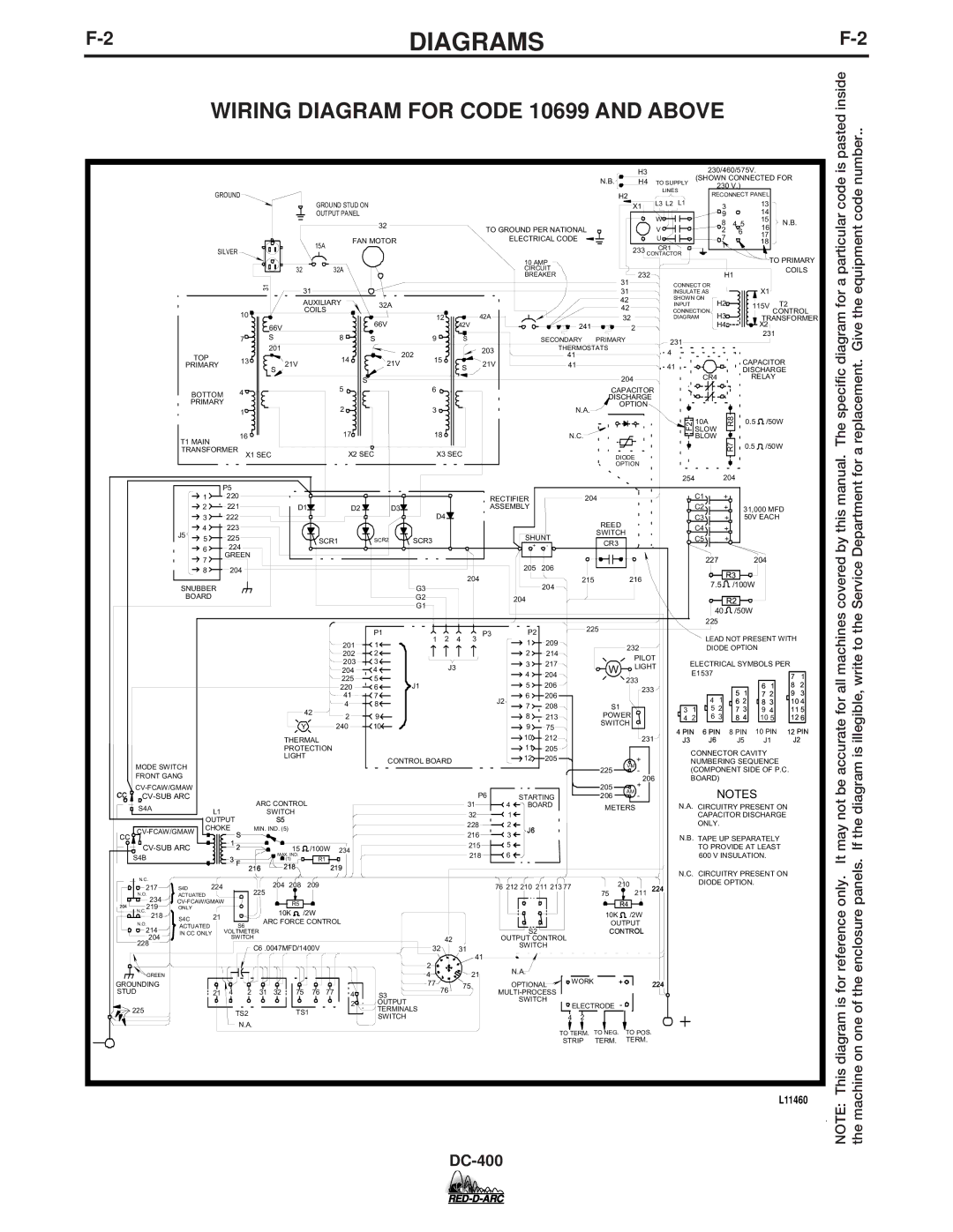 Lincoln Electric DC-400 specifications Wiring Diagram for Code 10699 and Above, Pasted inside Number 