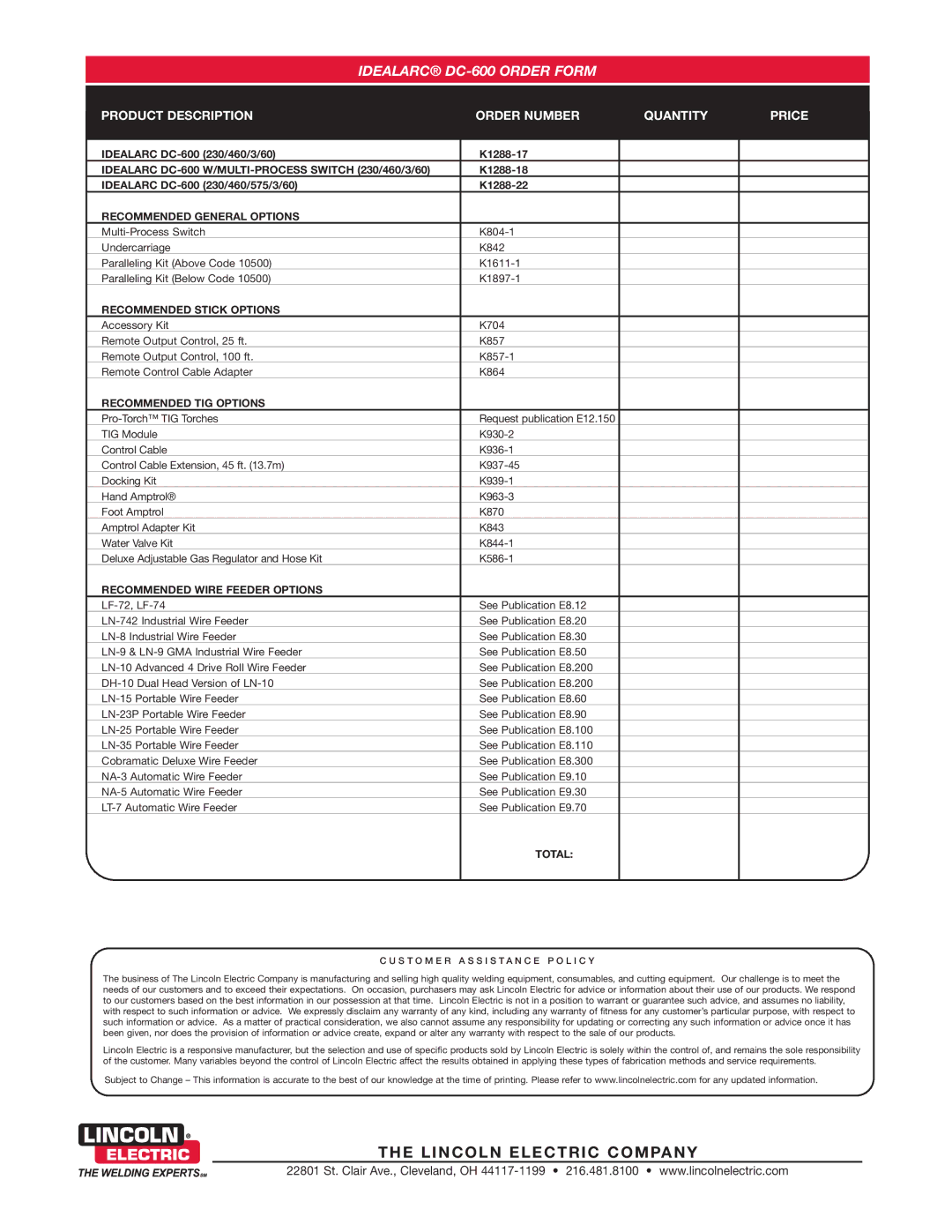 Lincoln Electric DC-600 technical specifications Lincoln Electric Company 