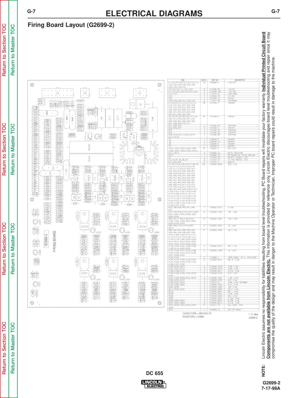 Lincoln Electric DC-655 service manual Firing Board Layout G2699-2 