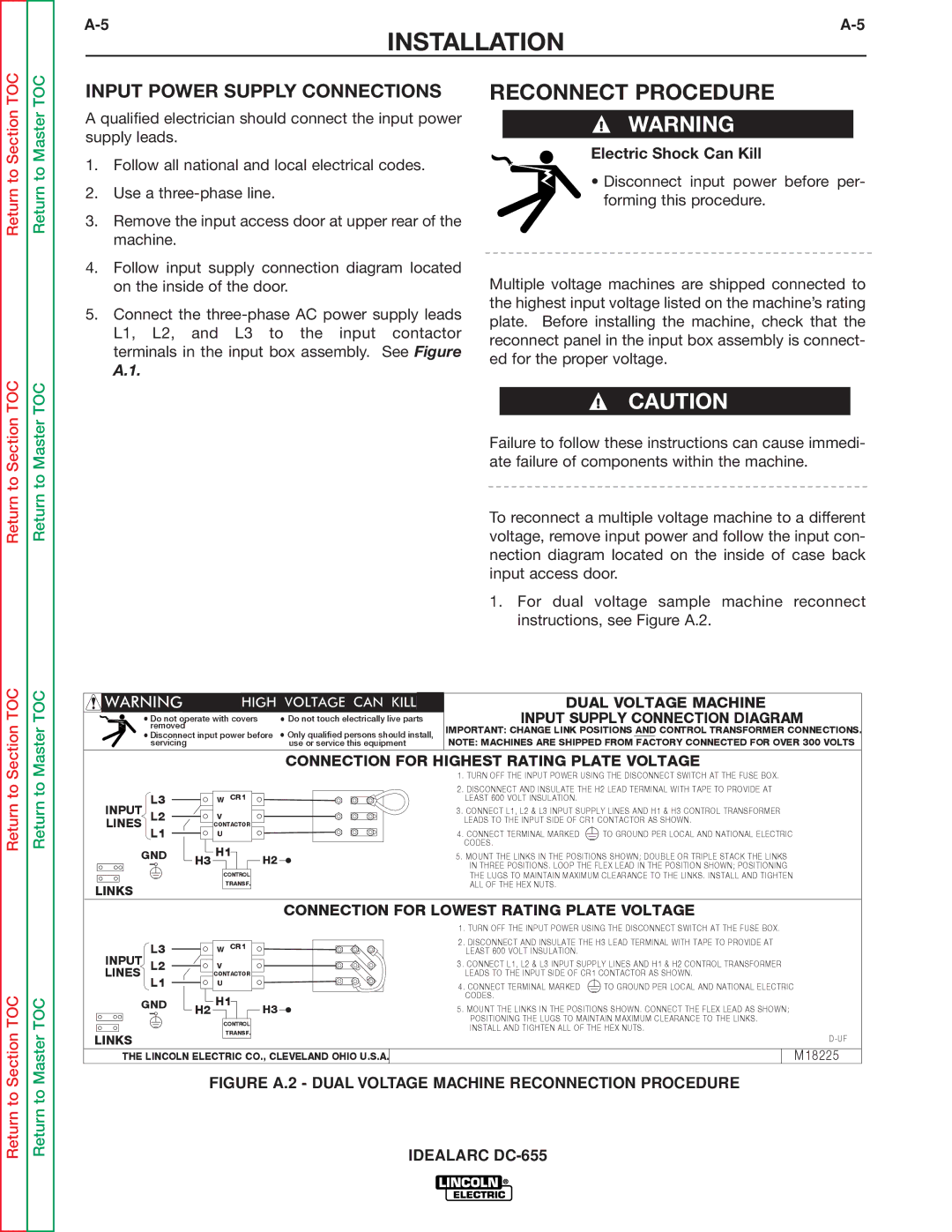 Lincoln Electric DC-655 service manual Input Power Supply Connections, Input Supply Connection Diagram 