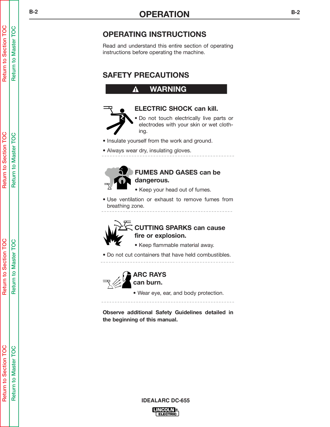 Lincoln Electric DC-655 service manual OPERATIONB-2, Operating Instructions 