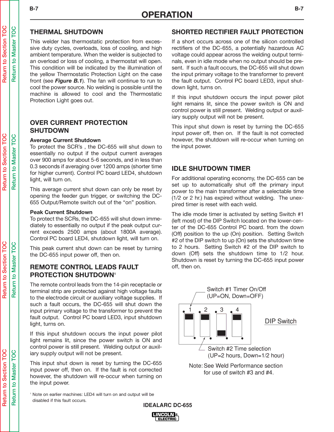 Lincoln Electric DC-655 service manual Thermal Shutdown, Over Current Protection Shutdown 