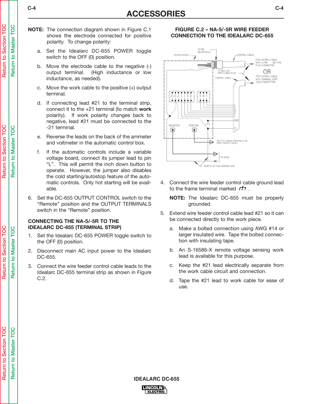 Lincoln Electric service manual Set the Idealarc DC-655 Power toggle 