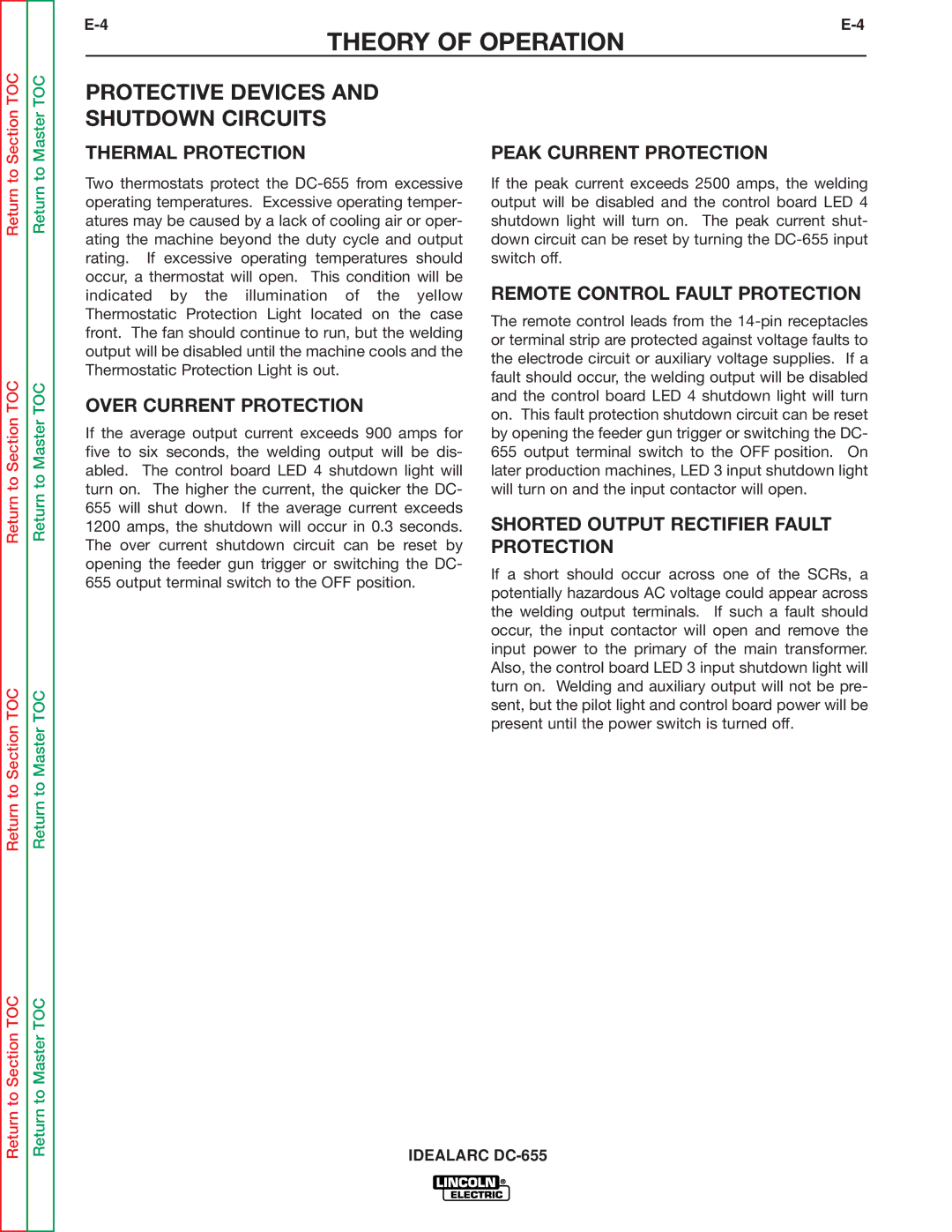 Lincoln Electric DC-655 service manual Protective Devices and Shutdown Circuits 