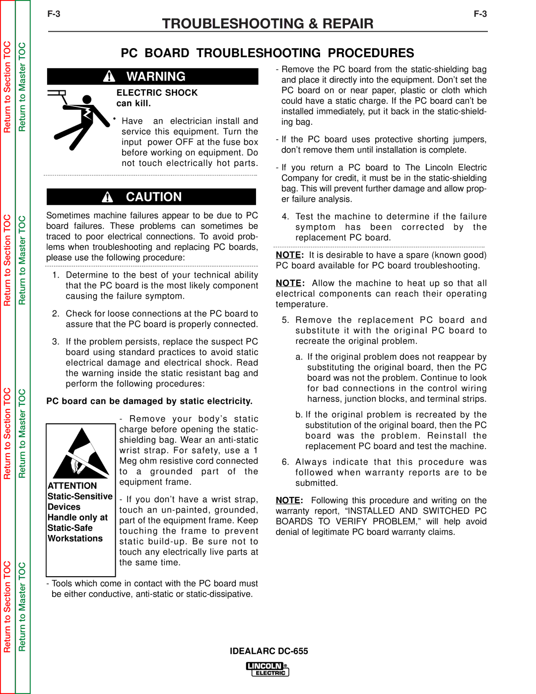 Lincoln Electric DC-655 service manual PC Board Troubleshooting Procedures 
