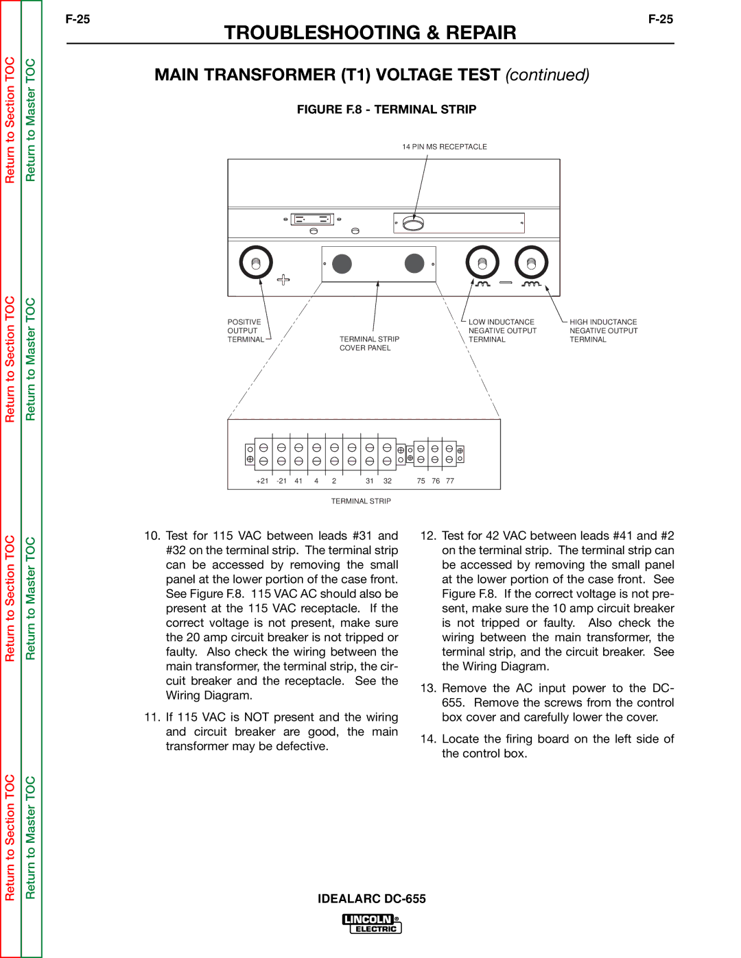 Lincoln Electric DC-655 service manual Figure F.8 Terminal Strip 