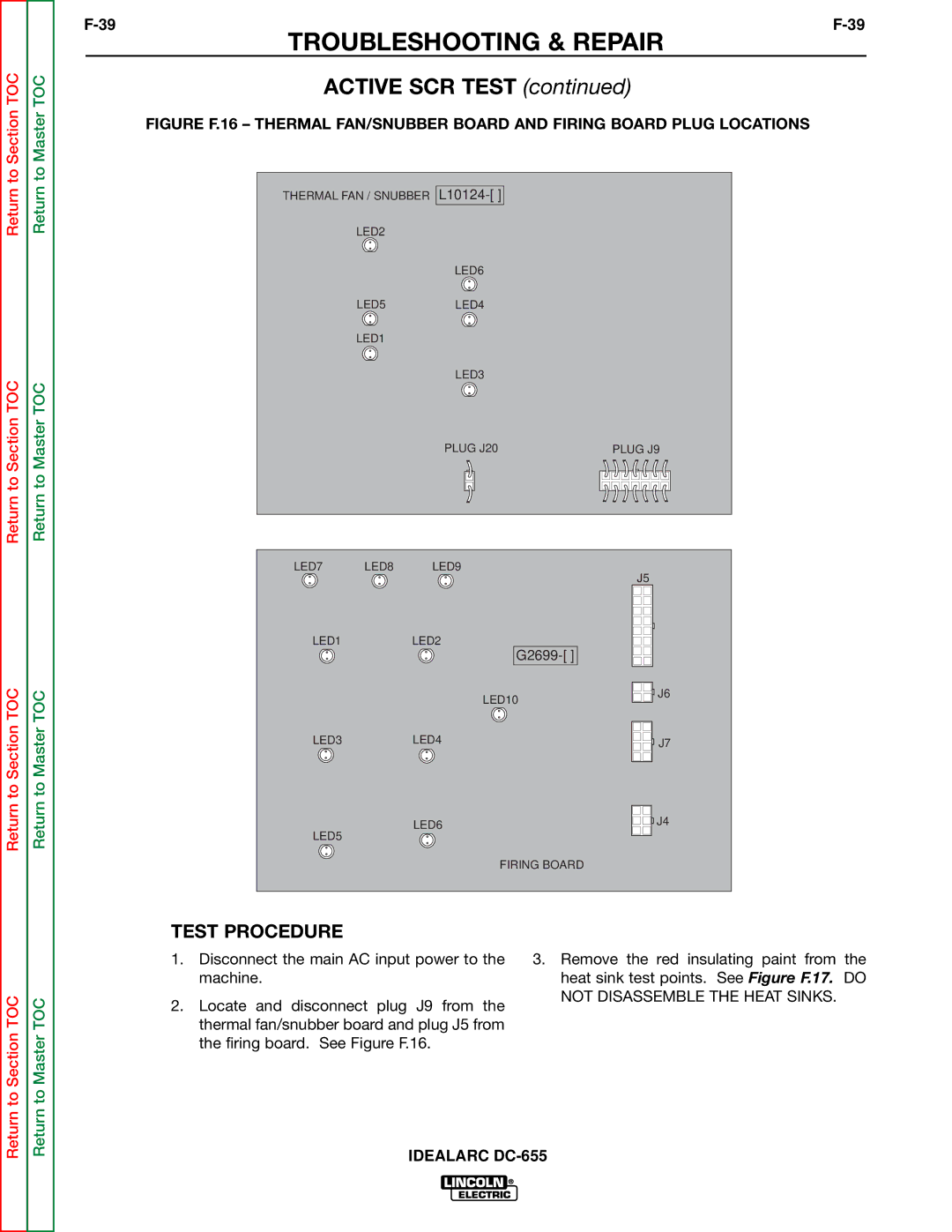 Lincoln Electric DC-655 service manual Active SCR Test, Test Procedure 