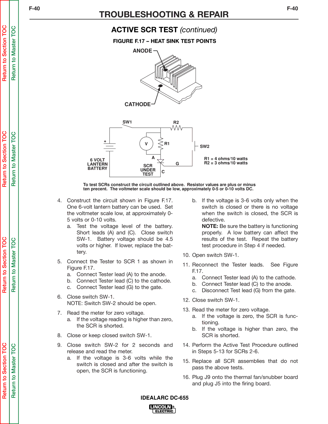 Lincoln Electric DC-655 service manual Figure F.17 Heat Sink Test Points Anode Cathode 