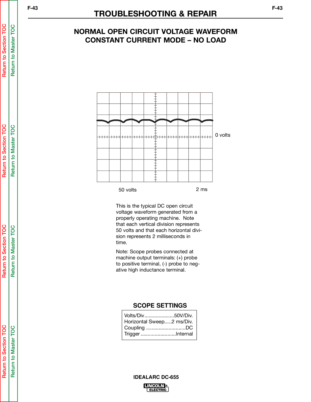 Lincoln Electric DC-655 service manual Scope Settings 