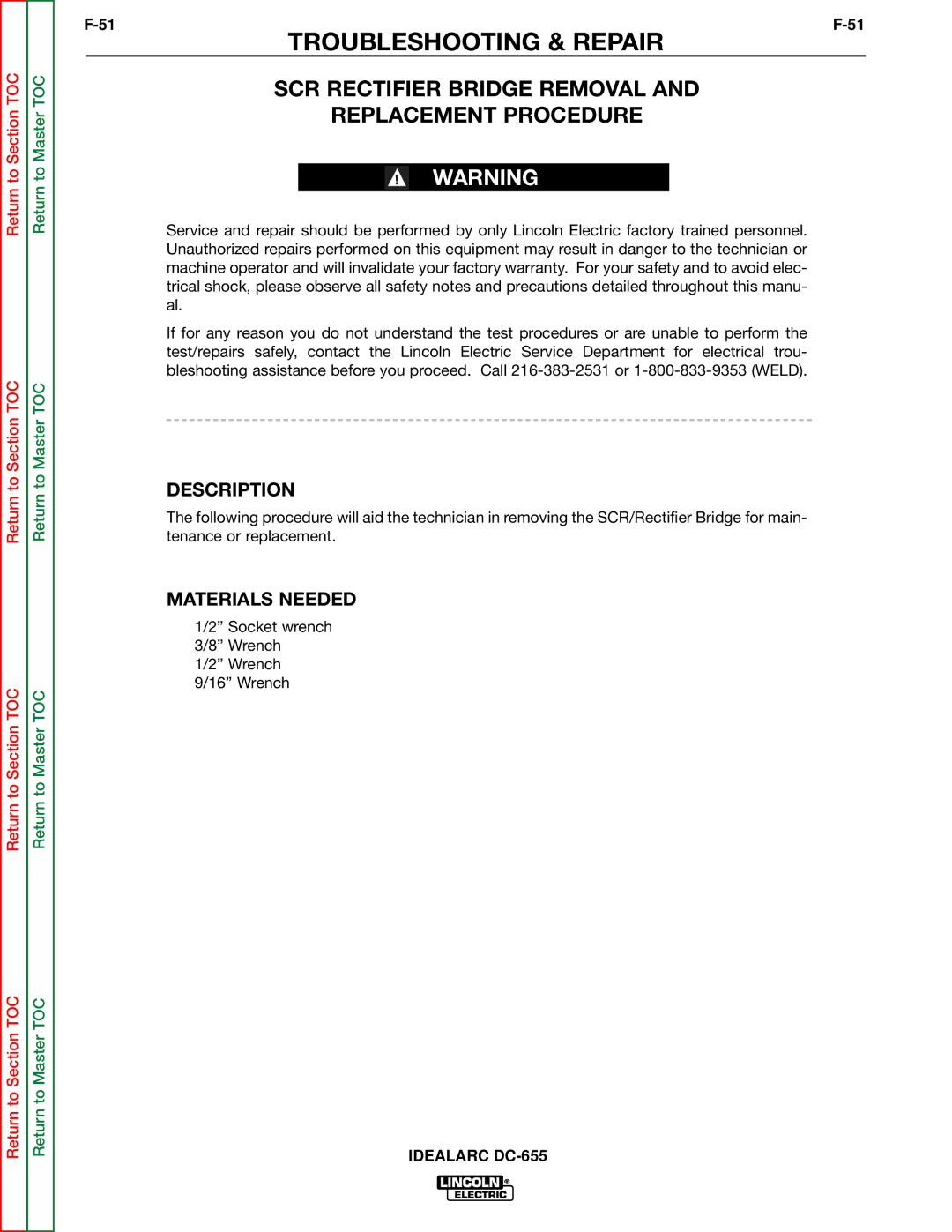 Lincoln Electric DC-655 service manual SCR Rectifier Bridge Removal Replacement Procedure 