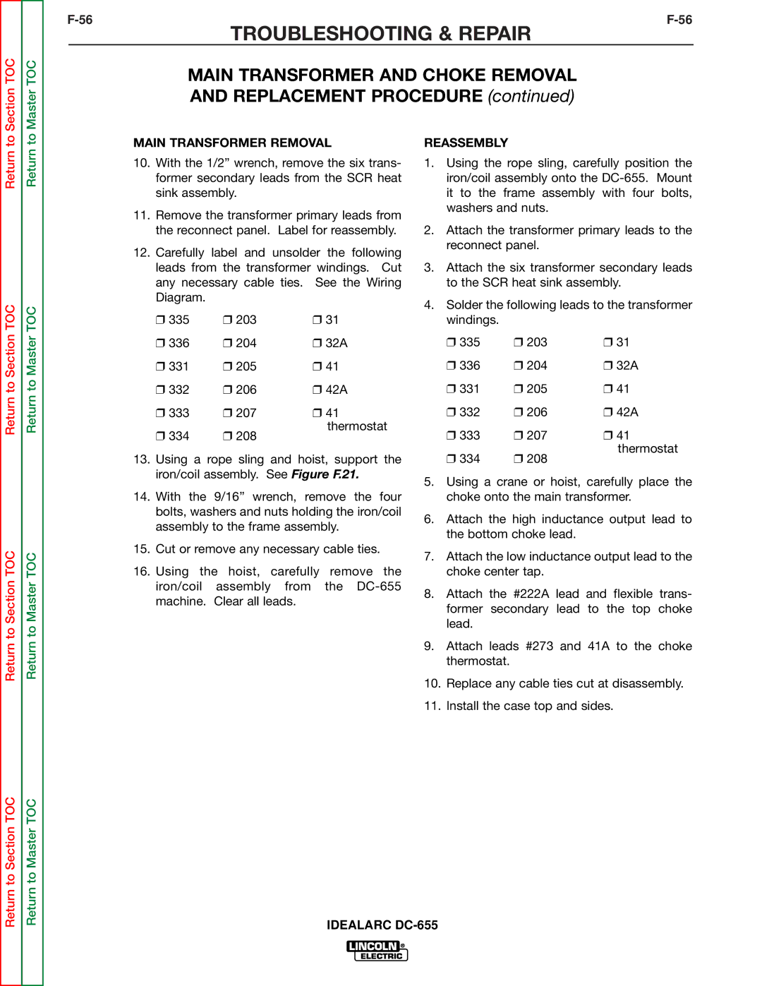 Lincoln Electric DC-655 service manual Main Transformer Removal 