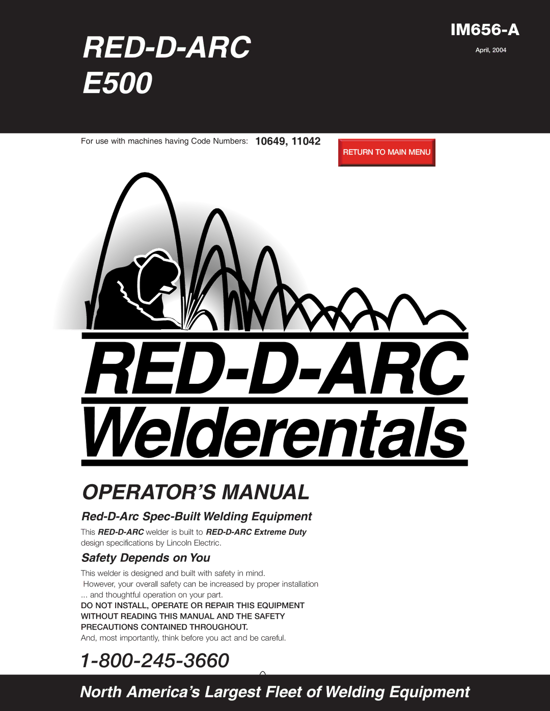 Lincoln Electric specifications RED-D-ARC E500 