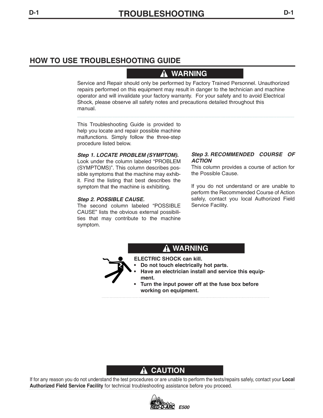 Lincoln Electric E500 specifications HOW to USE Troubleshooting Guide 