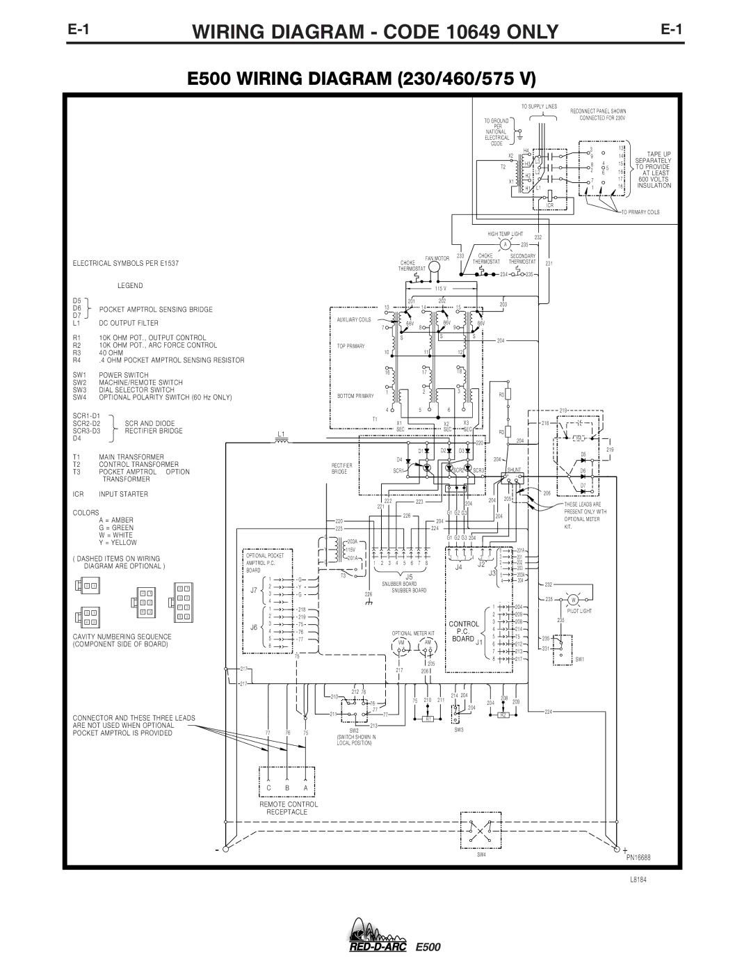 Lincoln Electric specifications Wiring Diagram Code 10649 only, E500 Wiring Diagram 230/460/575 