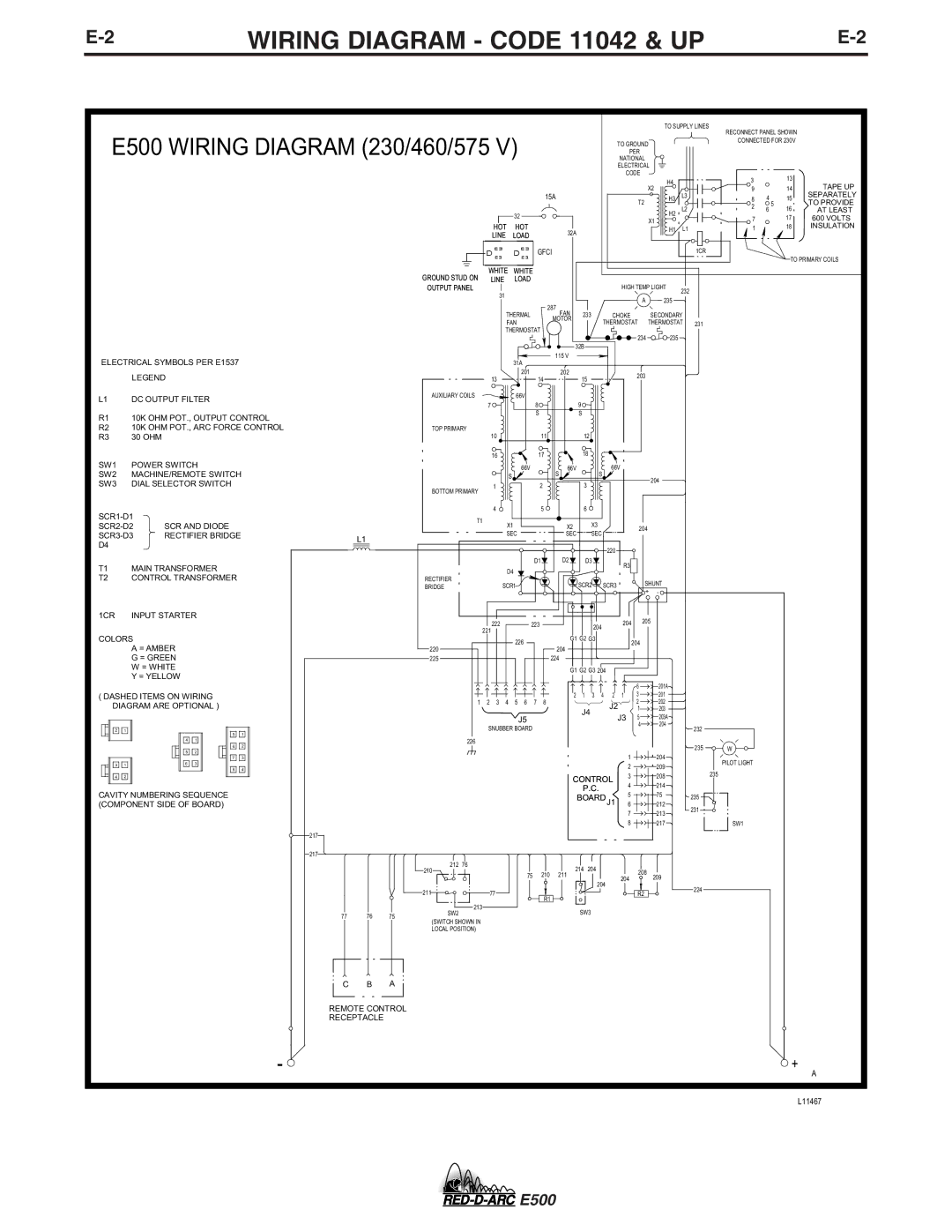 Lincoln Electric specifications Wiring Diagram Code 11042 & UP, E500 Wiring Diagram 230/460/575 