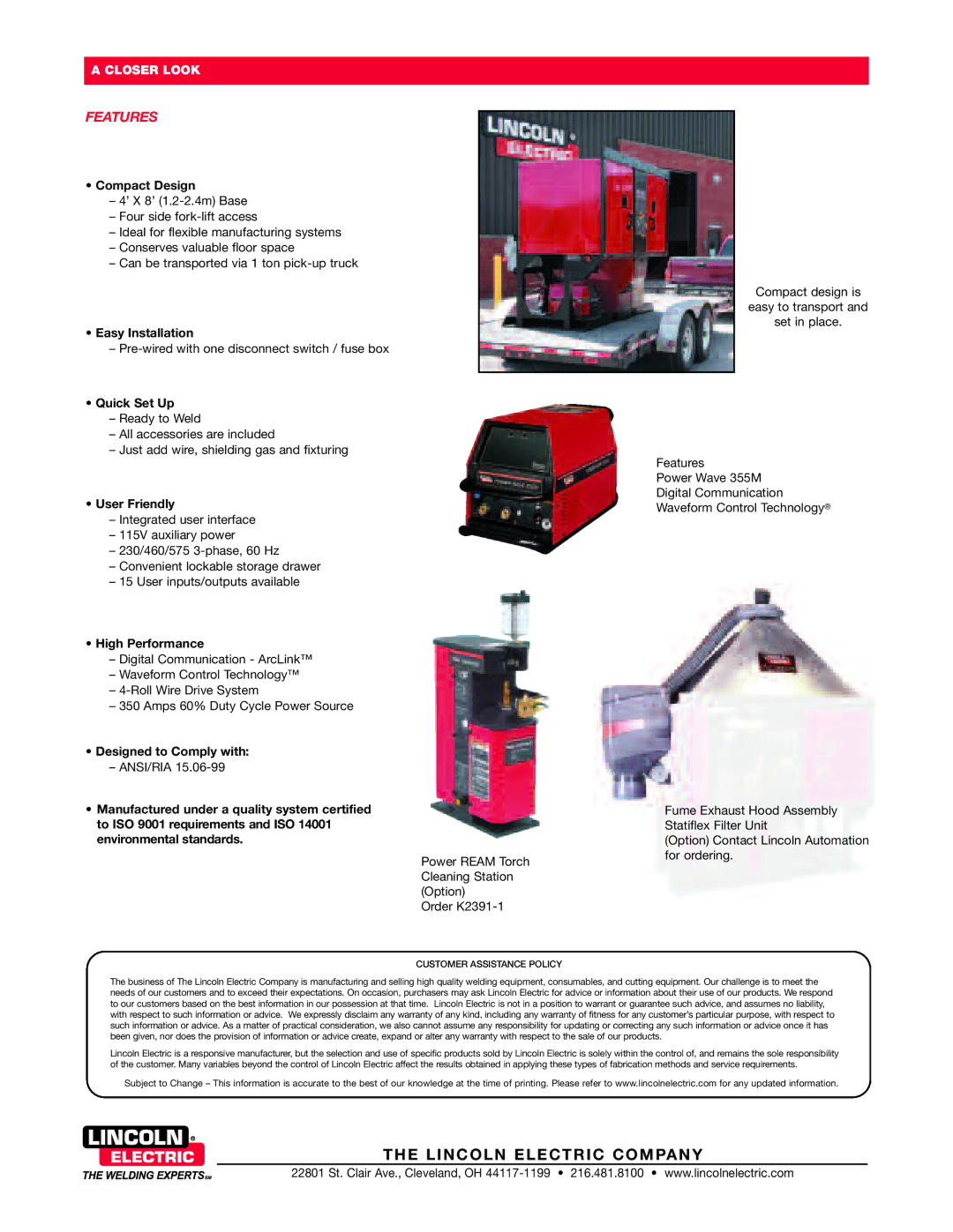 Lincoln Electric eCell dimensions Compact Design, Easy Installation, Quick Set Up, User Friendly, High Performance 