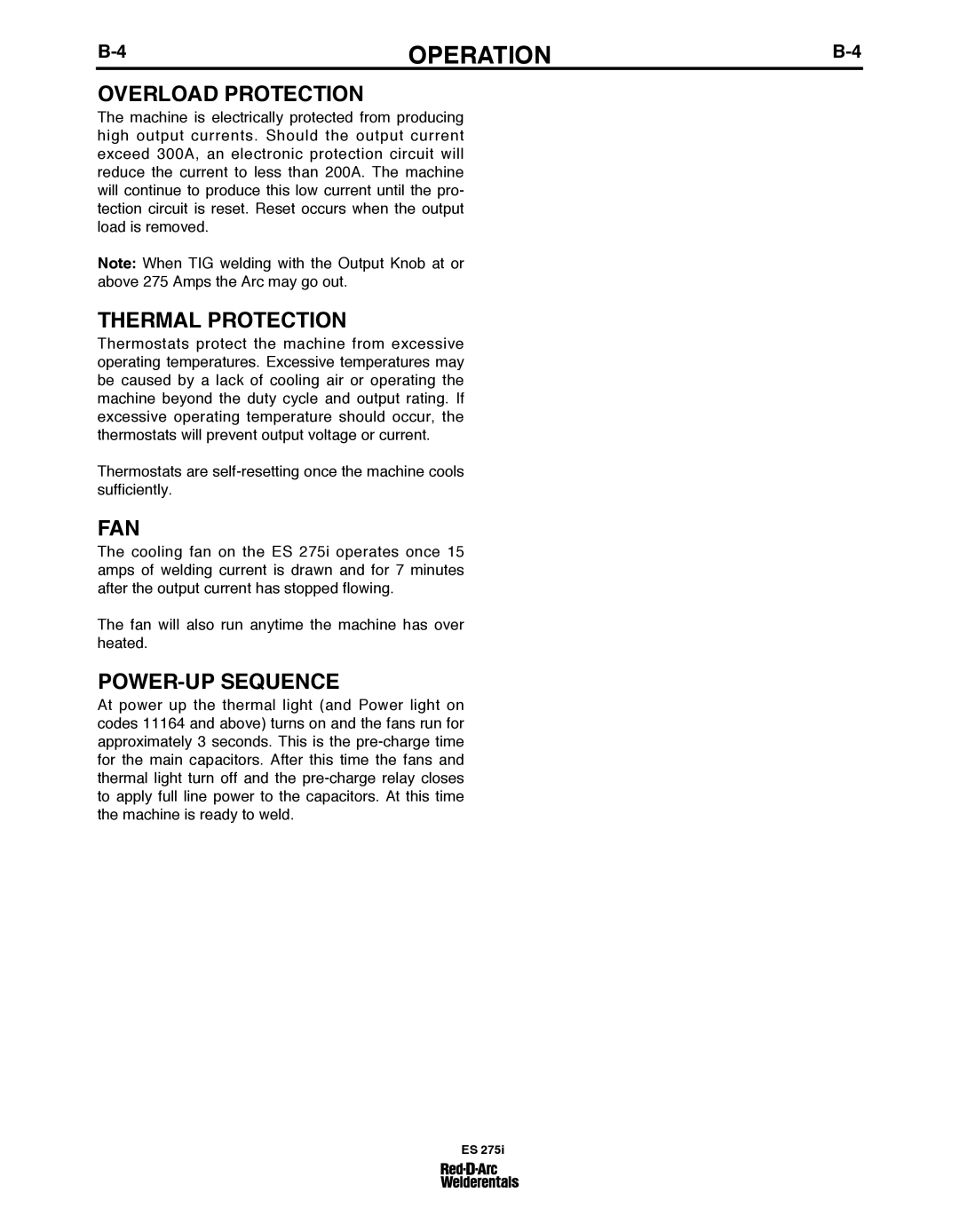 Lincoln Electric ES 275I specifications ThERMAL Protection, POWER-uP SEQuENCE 