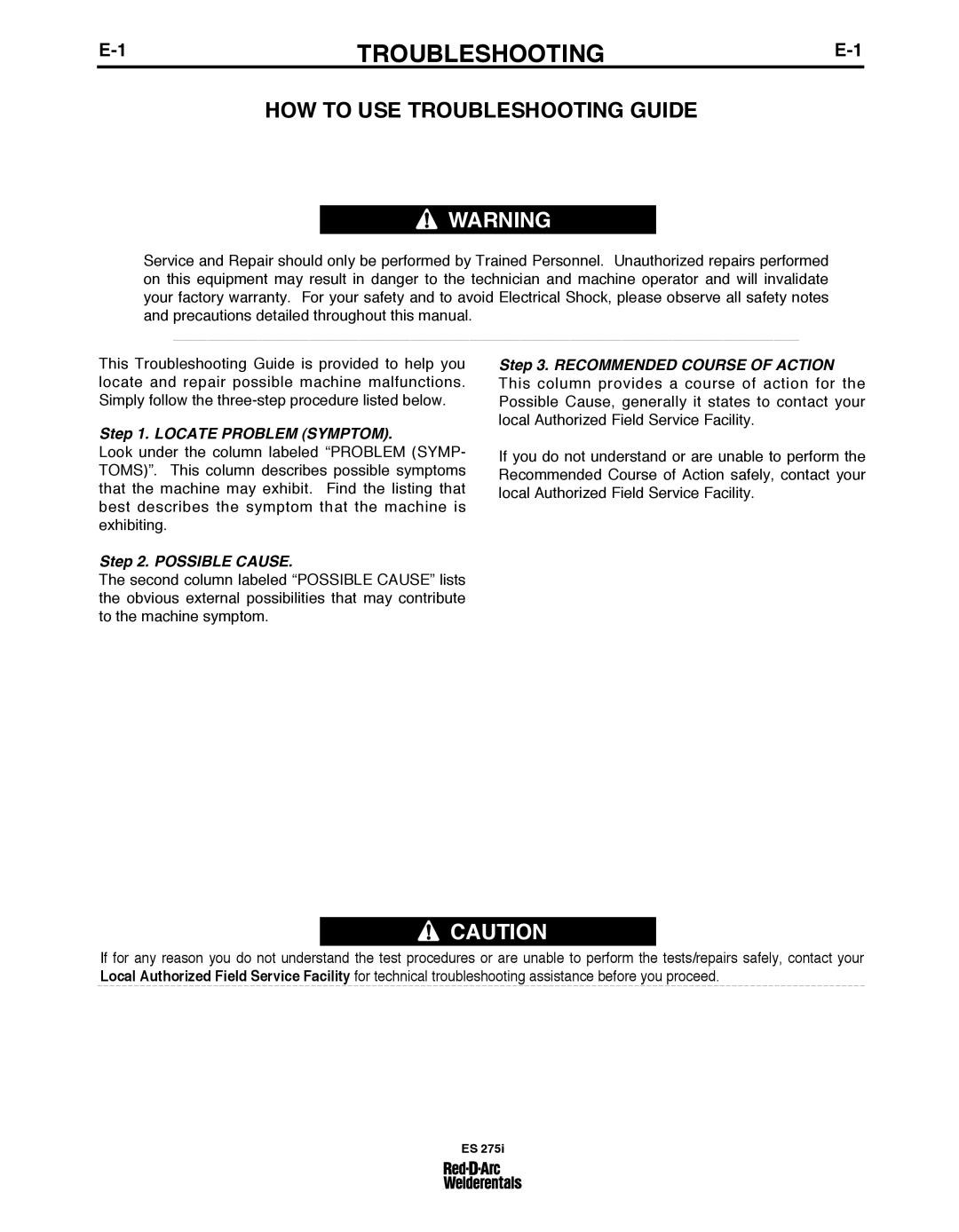 Lincoln Electric ES 275I specifications HOW to uSE TROubLEShOOTING GuIDE 