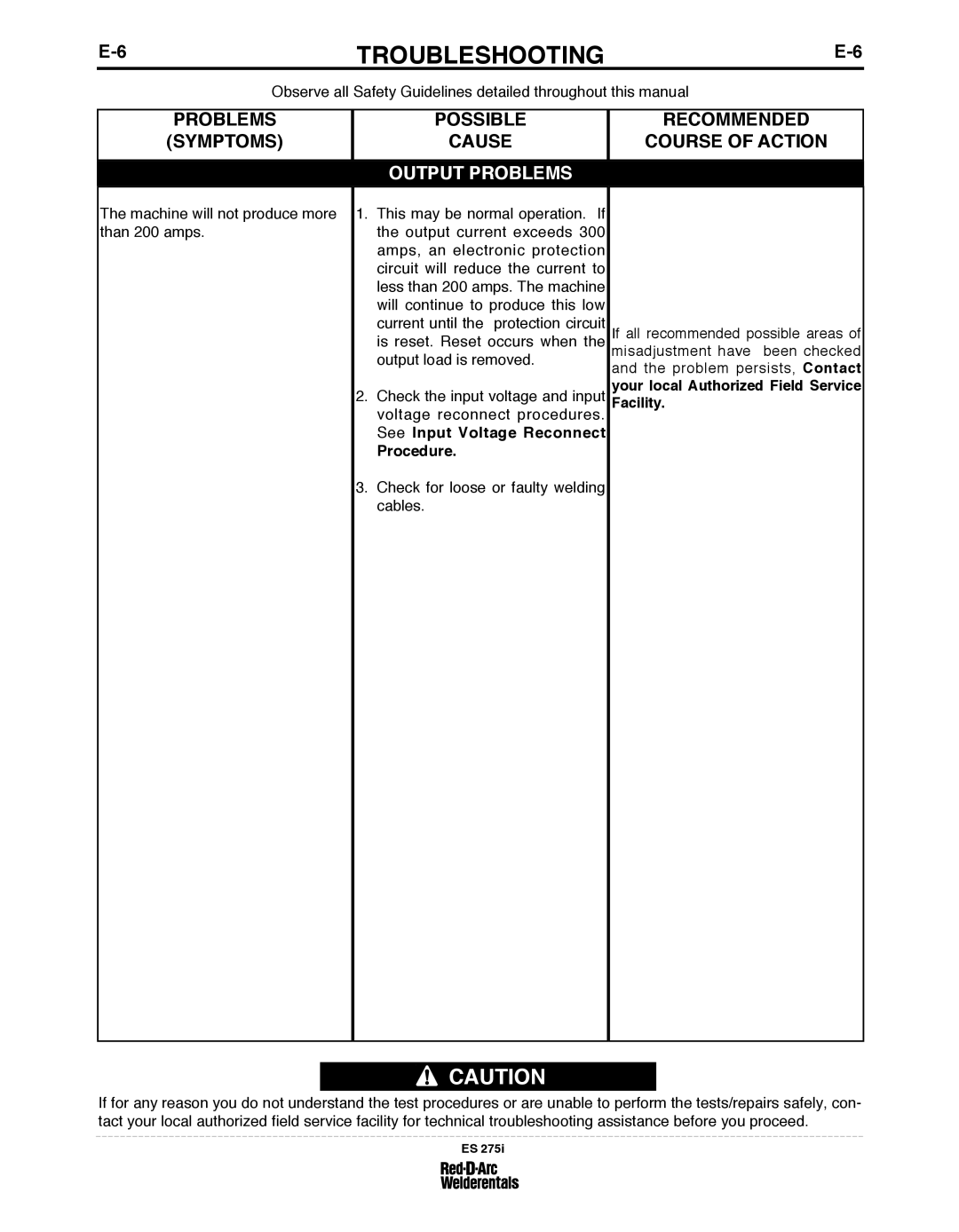 Lincoln Electric ES 275I specifications Facility, See Input Voltage Reconnect Procedure 