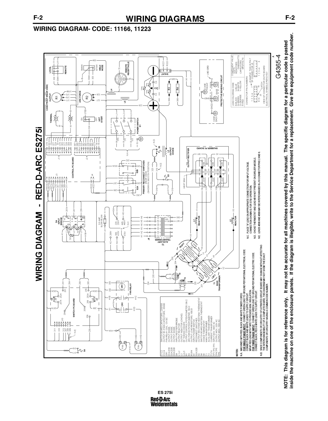 Lincoln Electric ES 275I specifications G4365-4 