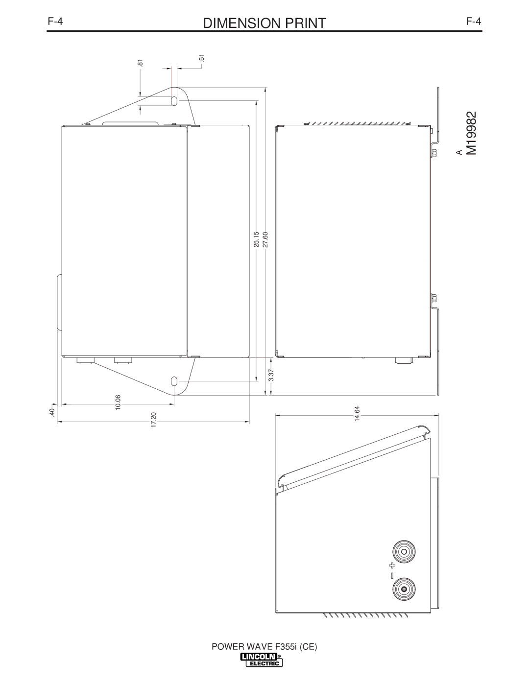 Lincoln Electric F355I manual Dimension Print 