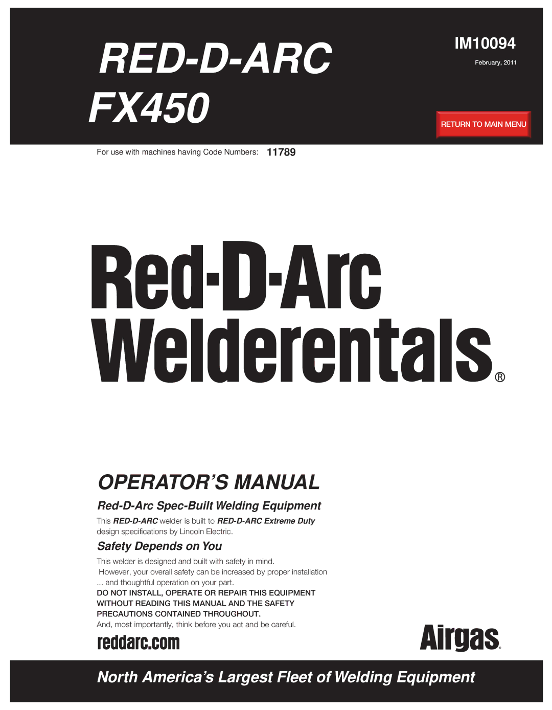 Lincoln Electric FX450 specifications Red-D-Arc 