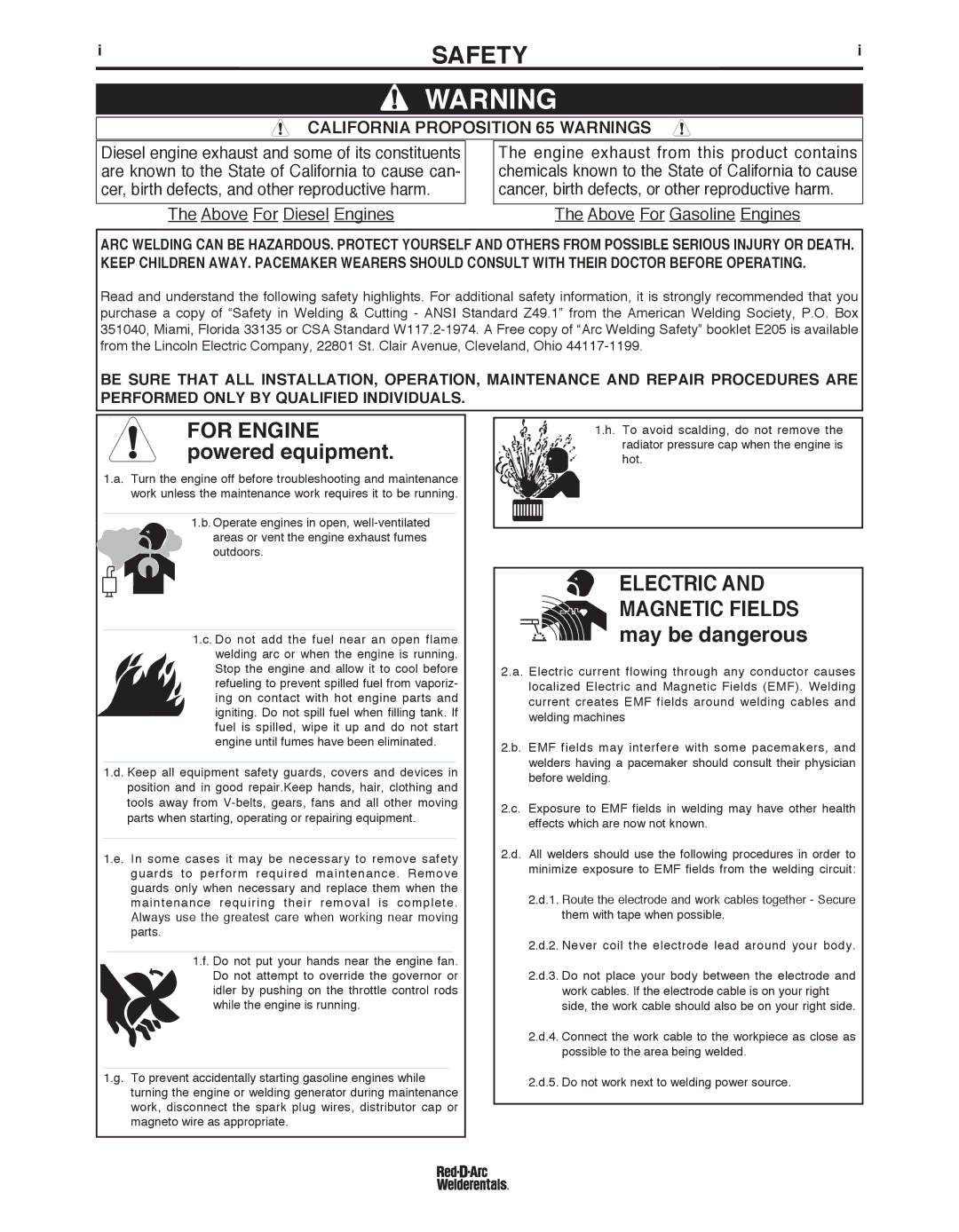 Lincoln Electric FX450 specifications Safety, California Proposition 65 Warnings 