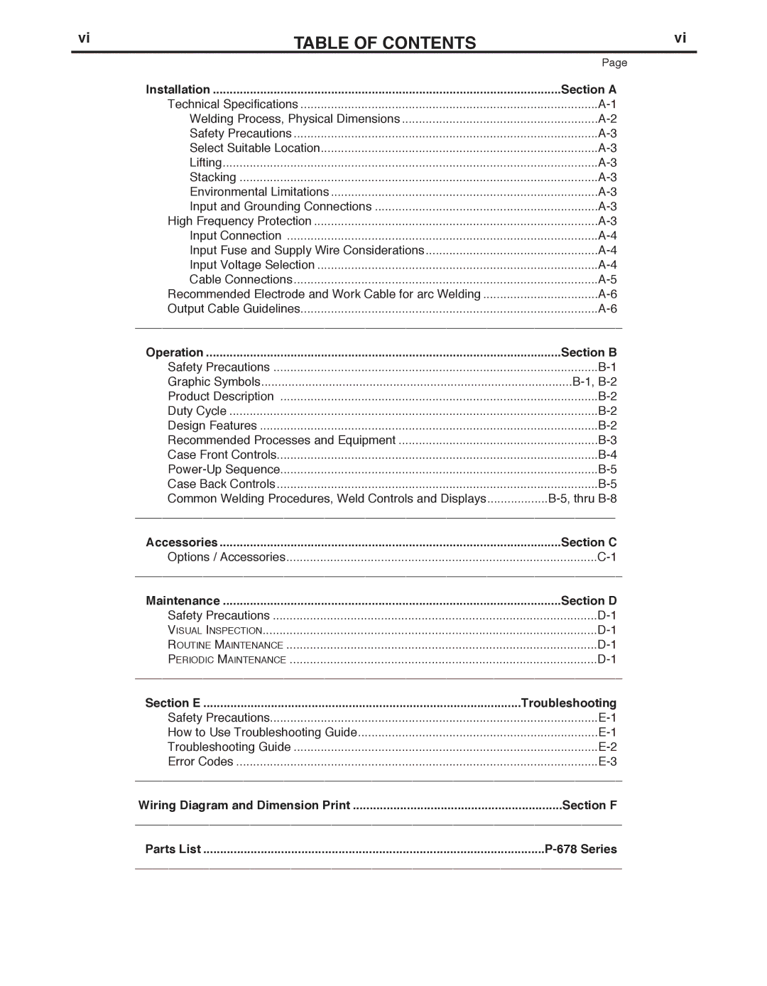 Lincoln Electric FX450 specifications TAbLE of Contents 