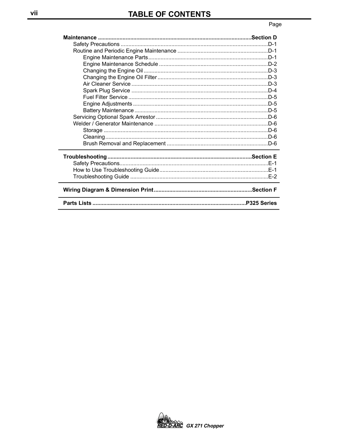 Lincoln Electric GX 271 specifications Vii 