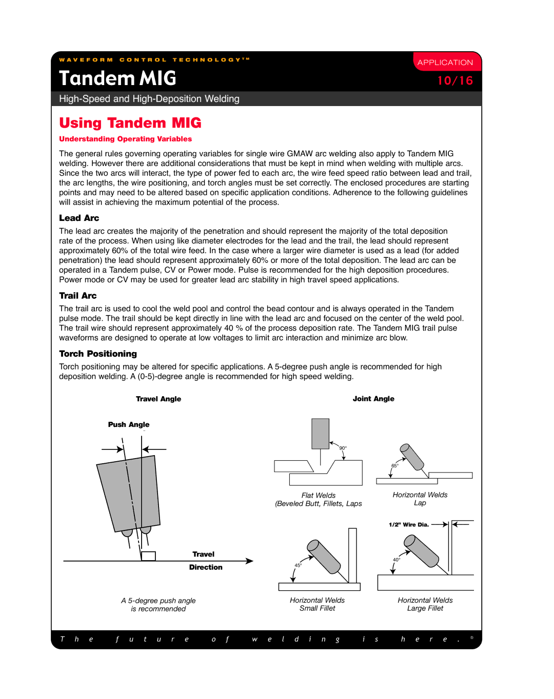 Lincoln Electric High-Speed and High-Deposition Welding manual Lead Arc, Trail Arc, Torch Positioning 