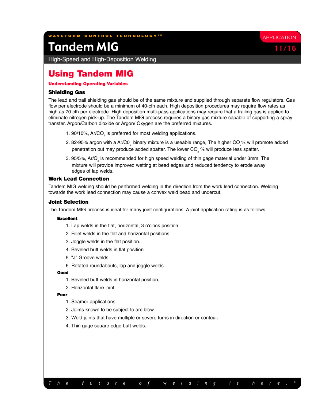 Lincoln Electric High-Speed and High-Deposition Welding manual Shielding Gas, Work Lead Connection, Joint Selection 