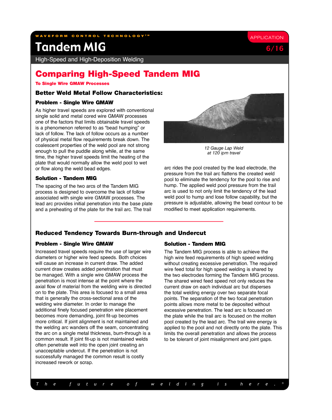 Lincoln Electric High-Speed and High-Deposition Welding manual Comparing High-Speed Tandem MIG, Problem Single Wire Gmaw 