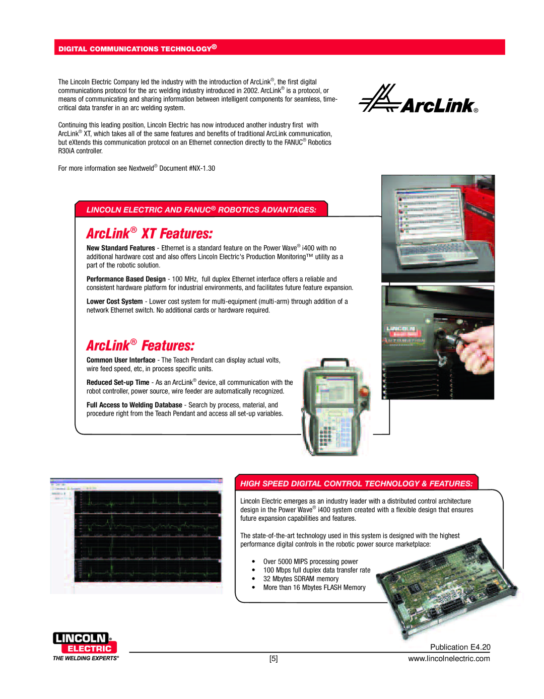 Lincoln Electric 4R90, i400 manual ArcLink! XT Features, ArcLink! Features, Lincoln Electric and Fanuc Robotics Advantages 