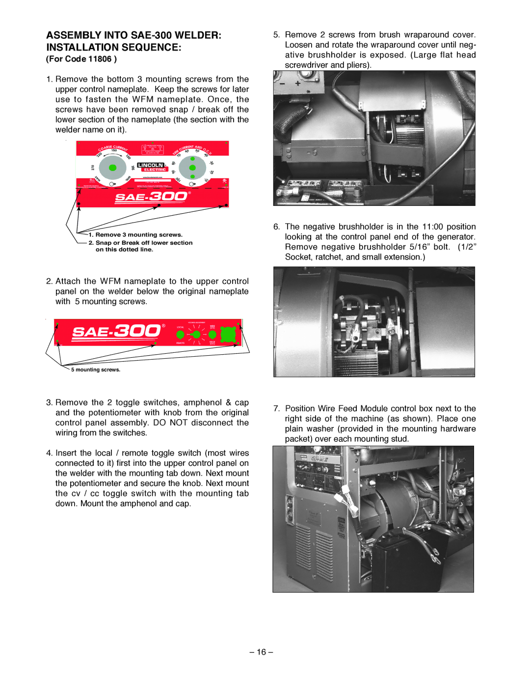 Lincoln Electric IM 513-B manual Assembly Into SAE-300 Welder Installation Sequence, For Code 