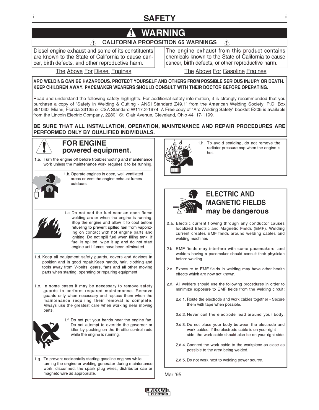 Lincoln Electric IM 513-B manual Safety 