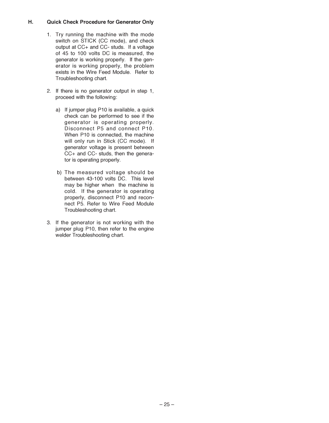 Lincoln Electric IM 513-B manual Quick Check Procedure for Generator Only 