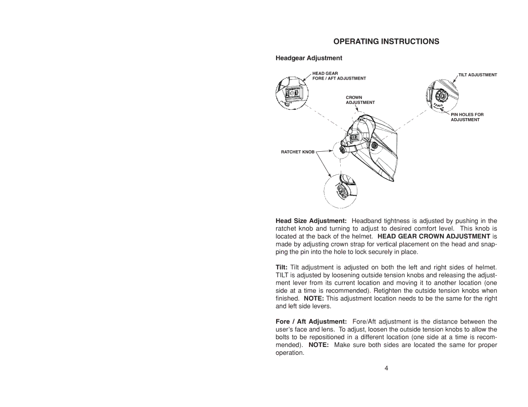 Lincoln Electric IM10001 specifications Operating Instructions, Headgear Adjustment 