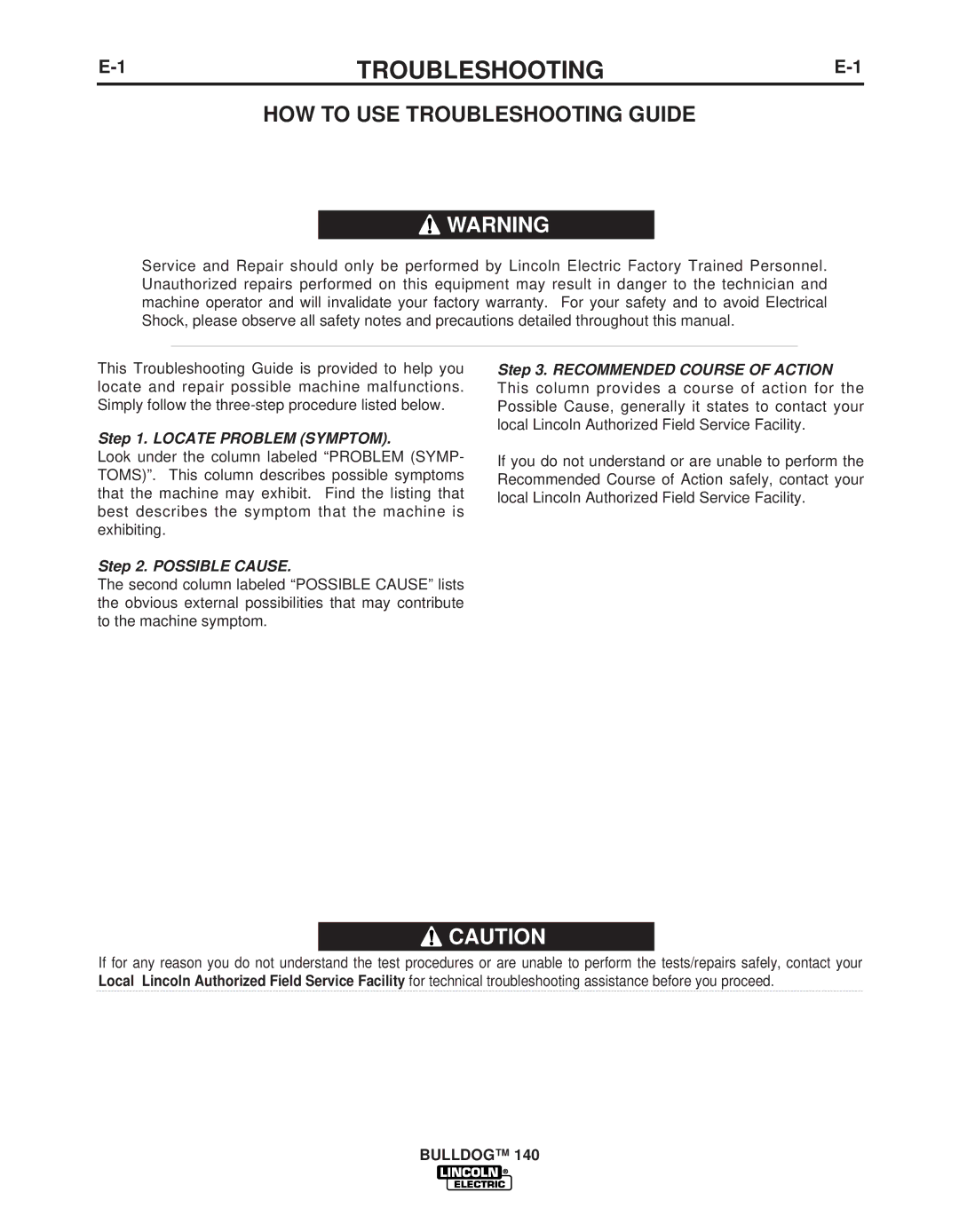 Lincoln Electric IM10005 manual HOW to USE Troubleshooting Guide 