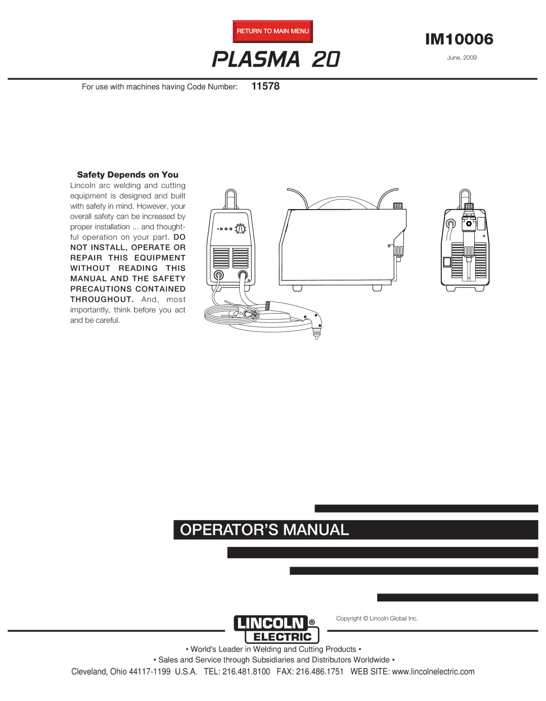 Lincoln Electric IM10006 manual Plasma 